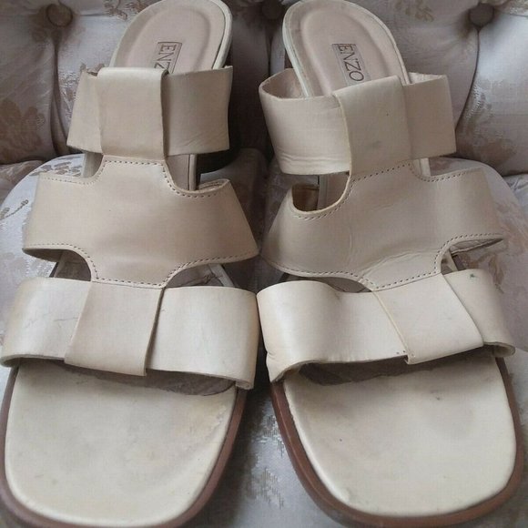 Enzo Angiolini Shoes - ENZO ANGIOLINI Cream/Beige Open Toe Slides Mules Sandals Heels Shoes Women 8.5 N